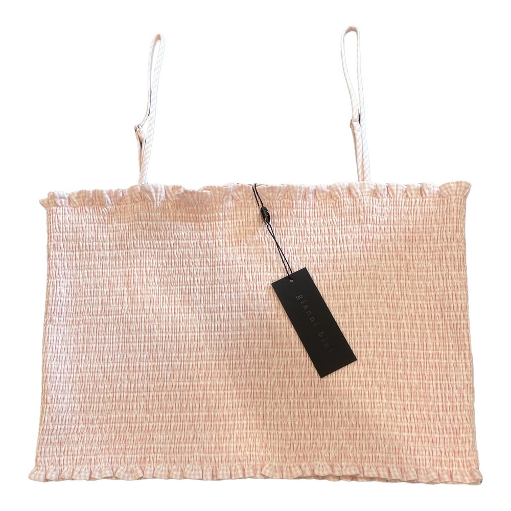Gianni Bini Spaghetti Strap Crop Top Y2K Style Pink w/ White Size XL NWT